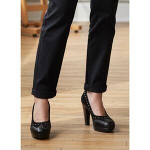 Sam Edelman Pump Heels 6 Black Leather & Suede Faux Crocodile Workwear Office